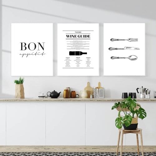 Bon Appetit Kitchen Wall Art Restaurant Canvas Painting Poster Wine Guide Posters and Prints on Wall Pictures for Living Room