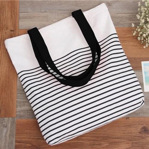 New Summer Women Canvas Bohemian Style Striped Shoulder Beach Bag Female Casual Tote Shopping Big Bag Messenger Bags