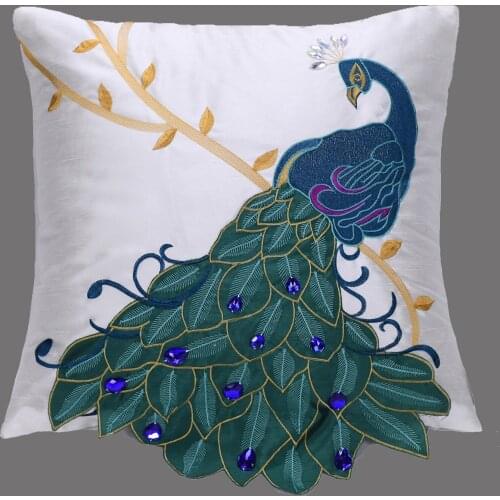 New Chinese luxury embroideryCushion cover peacock sequin pure pillow case luxury cushion sofa bed home room Dec FG1414