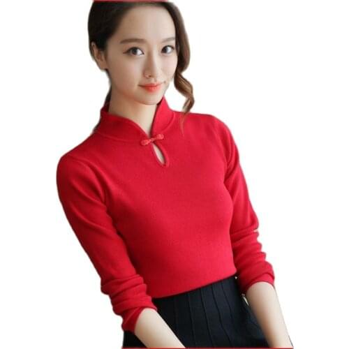 OHCLOTHING 2018 Chinese winter sweater style cheongsam collar sweater slim semi turtleneck backing spring dress sleeve head