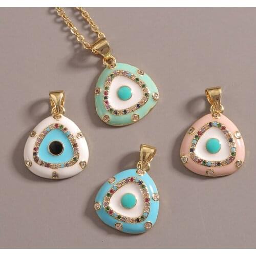 New Design Turkish Evil Eye Dangle Necklace Candy Color Dropping Oil Geometry Neck Chain For Friend Best Lucky Jewelry Gifts