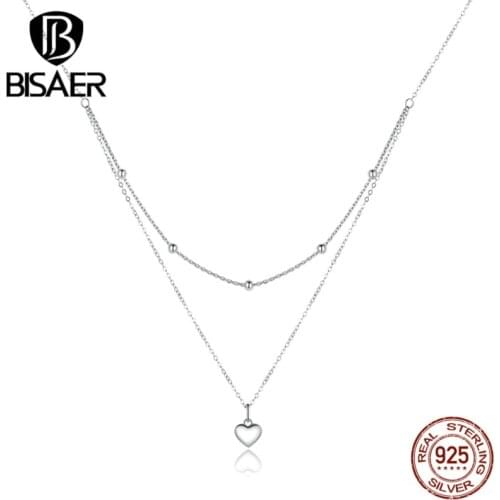 Heart Necklaces BISAER 925 Sterling Silver Valentines Day Gift Love Heart Wrap-Around Necklace Chain for Jewelry Making EFN168