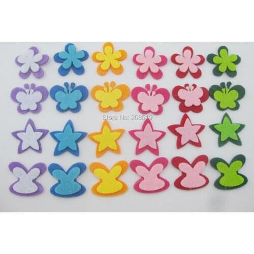 PANONA two layers padded felt appliques for craft ornament 60pcs butterfly/rabbit/star/flower DIY scrapbooking patches