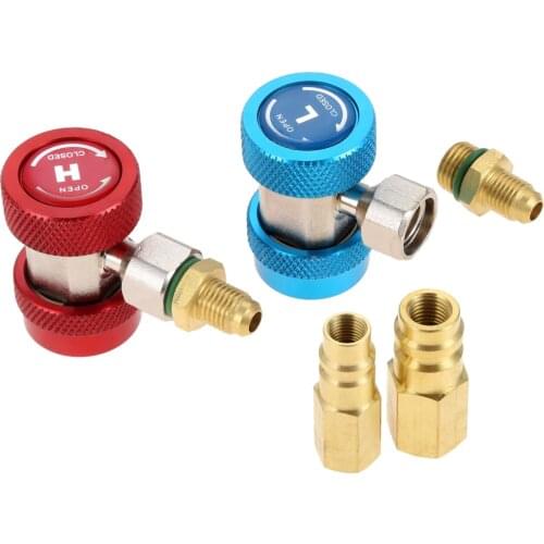 R-134A Quick Coupler Connector High Low Side 1/4" Freon Manifold Gauge Hose Connector +R22 R12 R502 to R134A Conversion Adapter
