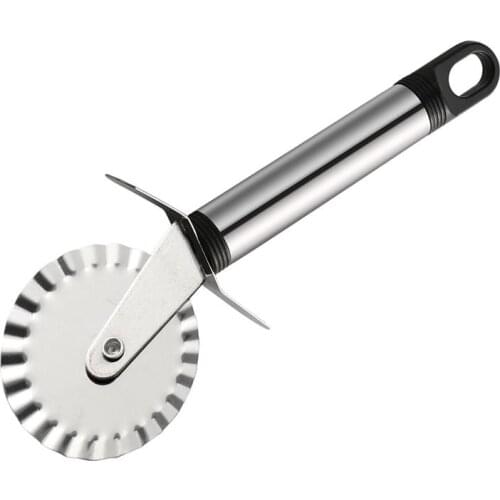 Stainless Steel Pizza Cutter Lace Pattern Single Roller Pastry Dough Crimper Baking Cutting Wheel Cutter for Home Restaurant