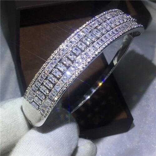 Luxury Lady bracelet 5 Rows 5A cubic zirconia White Gold Filled Party Engagement wedding bangle for women christmas Gift