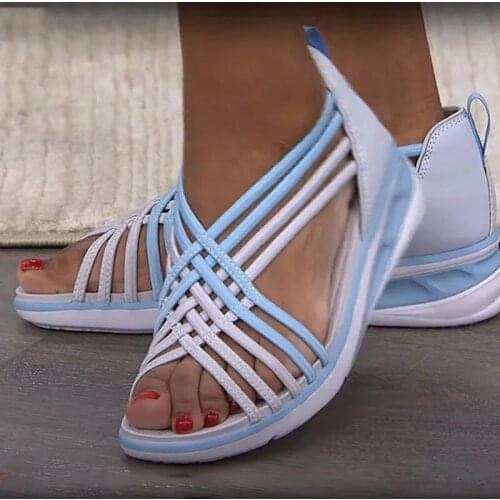 Gladiator Sandals Women Summer Fashion Casual Patent Leather Wedge Peep Toe Sandals Rear Zipper Plus Size Outdoor Sport Sandals