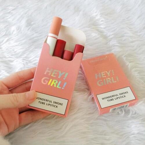 Sexy Type 4pcs Cigarette Shape Lipstick Matte Waterproof Lipstick Cosmetics Tube Tint Long-Lasting Lip Makeup Smoke Red Vel V8F5