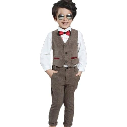 School Boys Wedding Clothing Suits Kids Party Piano Show Performance Costume Children Birthday Dress Vest Pants 2Pcs Outfits