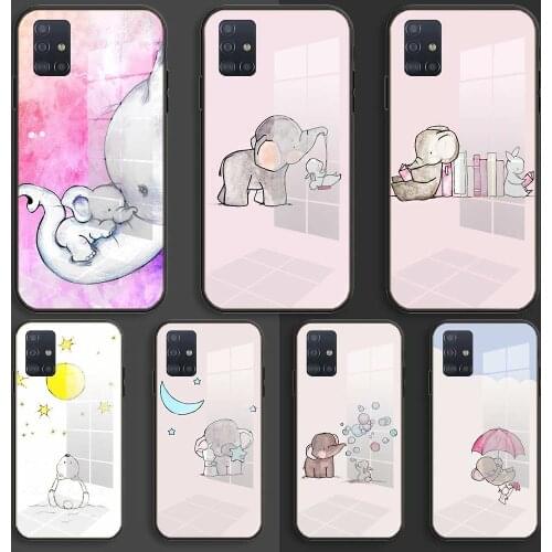 Cute elephant and rabbit drawing Soft Silicone Glass Case For Samsung Galaxy A10 A20 A30 A40 A50 A70 A31 A51 A71 Balck Cover
