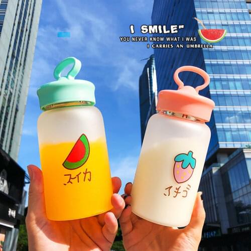 400ML Glass Water Bottle Cartoon Fruit Fashion Leak Proof Water Cup for Girls Sport Drink Bottles Cute Coffee Cup