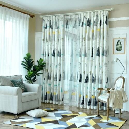 GYC2260 Nordic Pattern Cartoon Christmas Tree Printed Blackout Curtain Living Room Bedroom Office Decorative Drapes