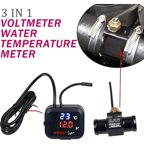 For KOSO Motorcycle Voltmeter Water Temperature Meter Indicator Gauge Voltage USB Charge Thermometer Universal TMAX XMAX FORZA