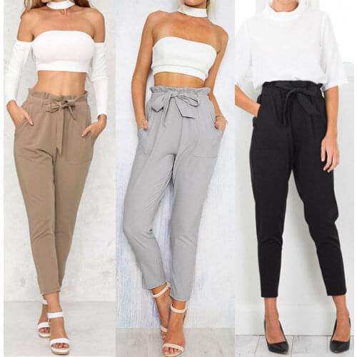 2020 Newest Hot Women High Waist Elastic Harem Pants Casual Chffion OL Lady Ankle Length Capris Trouser Women Pencil Pants