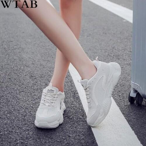 WTAB Women Sneakers 2019 New Fashion Women Casual Shoes Trends Ins Female White Flats platform Spring Summer Lace Up