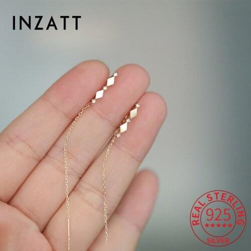 INZATT Solid Authentic 925 Sterling Silver 14k Gold Chain Tassel Zircon Drop Earrings For Women Punk Fine Jewelry Drop shipping