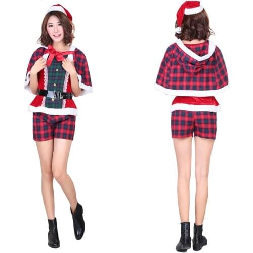 Santa Claus Costume Erotic 2018 Female Hot Sexy Baby Doll Sexy Lingeries New Years Plaide Costume for Women Coseplaying Gifts