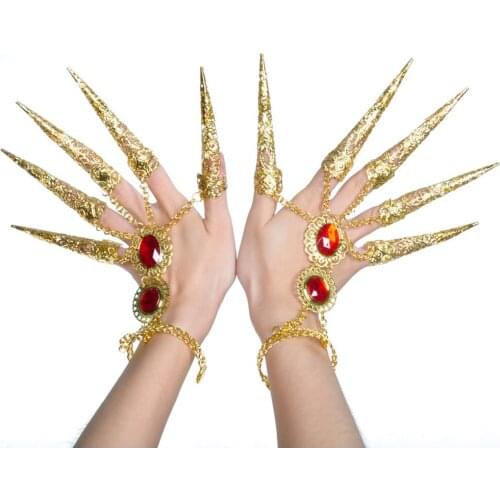 2x Girl Belly Dance Bracelet Long Finger Nails Bollywood Costume Accessories Women Dance Stage show handwear