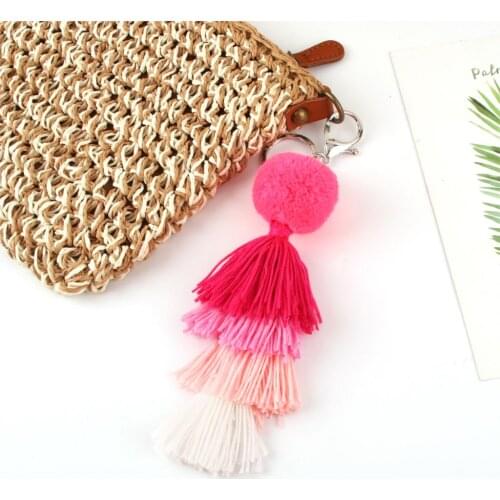 1 Pc Bohemia Handmade Jewelry Pom Pom Bag Charms Summer Multicolor Ball Boho Tassel Keychains For Women Wallet Jewelry Party