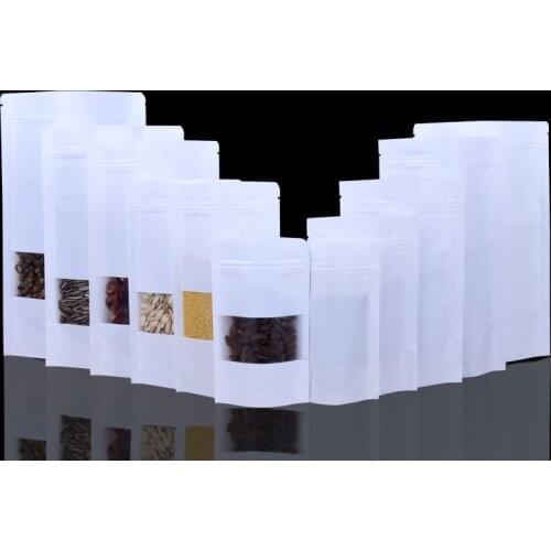 10*15+4cm 100pcs white Scrub kraft paper bags stand up Zipper/zip lock packaging bag with window for Food/Tea/Nut/Coffee