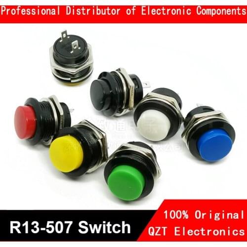 10pcs Momentary Push Button Switch 16mm Momentary 6A/125VAC 3A/250VAC Round Switches R13-507 BLACK RED GREEN WHITE BLUE YELLOW