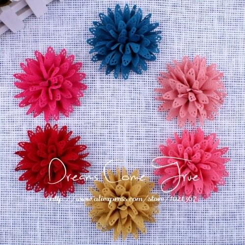 200pcs/lot 3.6" 6 Colors Lovely Handmade Decoration Solid Hollow Out Fabric Flowers For Headbands /Baby Girl Hair Accessories