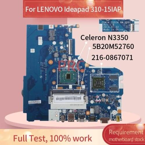 5B20M52760 For LENOVO Ideapad 310-15IAP Celeron N3350 Notebook Mainboard NM-A851 SR2Z7 216-0867071 DDR3 Laptop motherboard