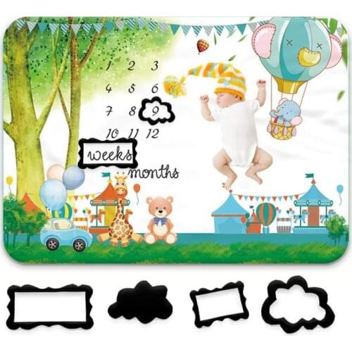 Baby Monthly Record Growth Milestone Blanket Newborn Photography Props Background Soft flannel blanket warm Swaddling Wrap
