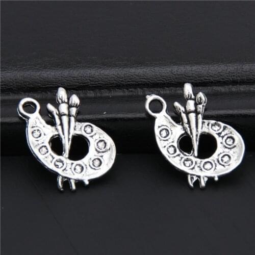 80pcs Painting Brush And Palette Pendant Silver Color Brush And Palette Charms Art Jewelry For Student A2940