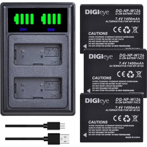 1400mAh NP-W126 NP-W126S W126S Battery + LED Dual Charger for Fujifilm X100F X-A10 X-A7 X-A5 X-A3 X-A2 X-A1 X-E2 X-E2S X-Pro1