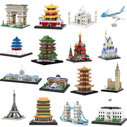 Architecture Diamond Building Small Blocks Toy Congress Building Eiffel Tower White House Big Ben Louvre Museum no Box