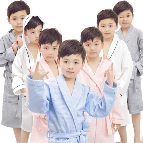 Cotton Waffle Printed Children Bathrobes For Boys And Girls Hooded Or Lapel Bath Robe Szlafrok