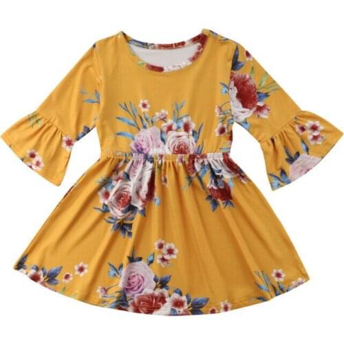 Free shipping Flower Kids Baby Girl Dress Horn Sleeve Princess Party Pageant Formal Dresses
