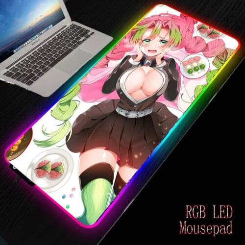 RGB large gaming mouse pad with USB port anime girl LED lighting large keyboard desk mat carpet pad waterproof non-slip rubber
