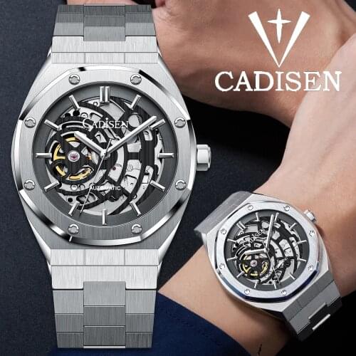 2021 CADISEN Brand Luxury Mens Mechanical Automatic Watch 100m Waterproof Japanese Movement Skeleton Stainless Steel Clock Uhr