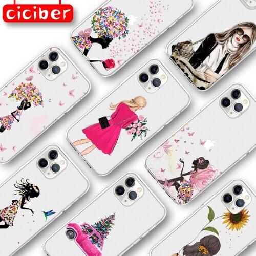 Girl Flower Case For iPhone 11 12 Pro Max Mini Cover For iPhone 7 8 6 6S Plus X XR XS MAX 5S SE 2020 Soft Silicone TPU Back Capa