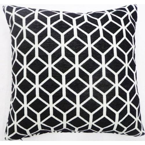 Geometric Black Cushion Cover Sofa Decorative Chenille Jacquard Throw Pillowcase from Factory