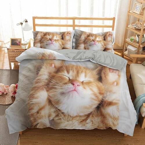 Home Textiles 3D Printing Cute Cat Duvet Cover Pillowcase Queen Single Double Bedding Set Polyester Animal Pattern Quilt Covers