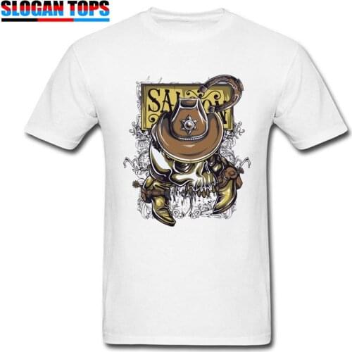 Swag Cowboy Style T-shirt Men White T Shirts Punk Skull Printed Mens Clothes Cotton Vintage Tops & Tees Cow Driver Streetwear