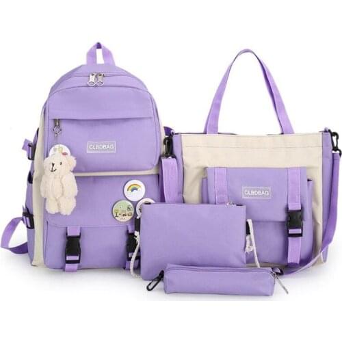 4pcs/set Canvas School Bag for Teenagers Girls Student Women Travel School Backpacks Female Book Bags