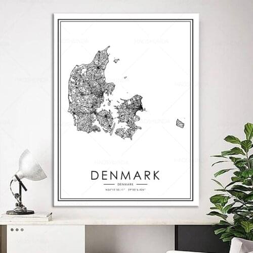World City Map DENMARK Wall Art Black And White Posters Prints Canvas Painting Picture For Living Room Decor framed