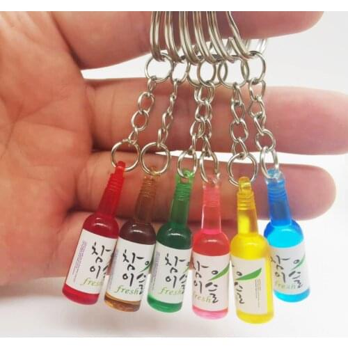 Creative Korean Sake Wine Bottle Keychain Pendant Simulation Wine Bottle Key Chain Bag Ornament Craft Gift