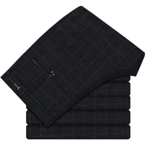 2021 Spring Autumn New Mens Plaid Casual Pants Business Fashion Slim Stretch Male Skinny Trousers Brand Clothes Black Blue