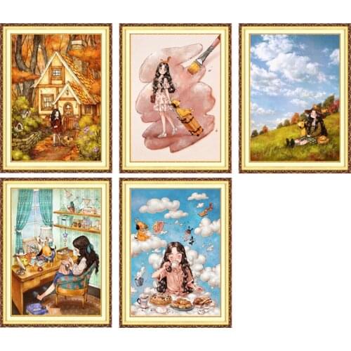 54*73cm girl cartoon Printed Cross stitch Needlework,DIY living room Decoration,Sets For Embroidery kit Full Silk Thread New