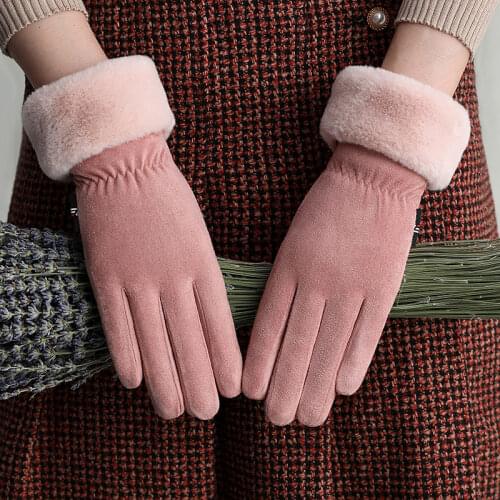 2020 Brand New Womens Winter Gloves Suede Leather Warm Protective Gloves for Women Fashion Touch Screen Driving Mittens Black