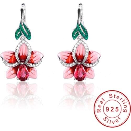 Charming Flower Drop Earrring AAAAA cz 100% Real 925 sterling silver Statement Party Wedding Dangle Earrings for women Jewelry