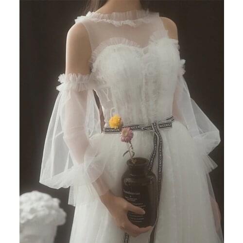 Mingli Tengda Bridal Mesh Decoration Gloves Elbow Loose Style Horn Sleeve Perspective Wedding Accessories Bride Gloves Red