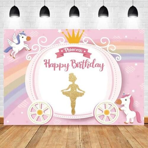 Princess Baby Birthday 1st First Party Photography Backdrops Unicorn Pumpkin Carriage Photographic Backgrounds For Photo Studio