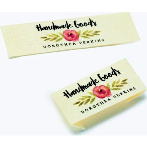Custom sewing labels, Brand labels, Flowers, Cotton ribbon labels, Handmade labels (FR067)