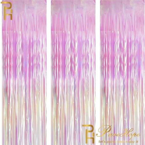 Unicorn Party Iridescent Backdrop Door Curtain Transparent Tinsel Foil Fringe Curtain Birthday Party Kids Baby Shower Decoration